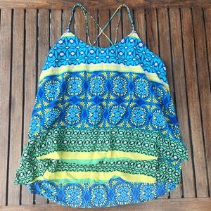 Women's STYLUS Multicolor Strappy Layered Tank Size Large Vibrant Blue & Green